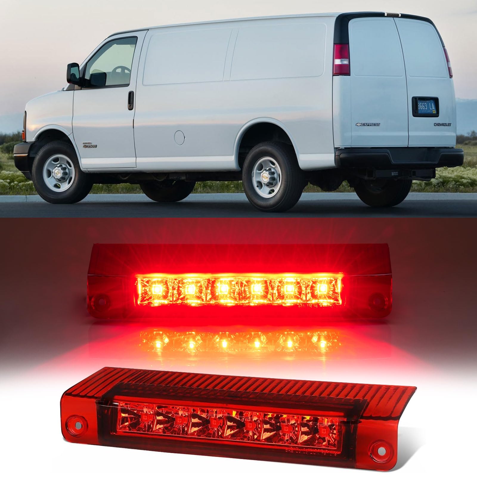 Cxdar Third 3Rd Brake Light Led For 2003-2017 Chevy Express, High Mount Rear Brake Lights Assembly For 03-17 Gmc Savana, Waterpr