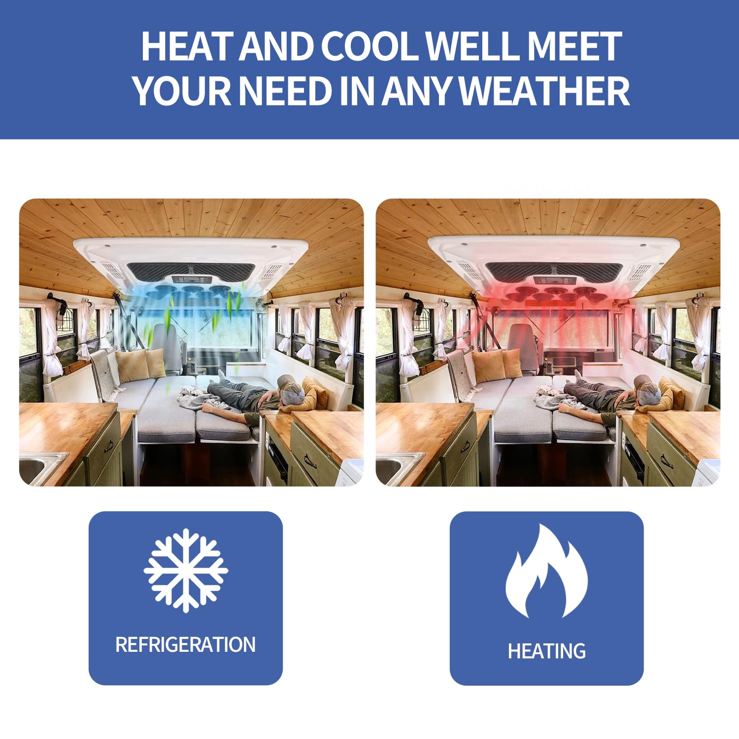 Aspligo Dc 12V Air Conditioner Electric Parking Rooftop Rv Air Conditioner Heat And Cool A/C Unit 10000Btu Fit Truck Motorhome Trailer, Scroll Compressor (12V Heating & Cooling)