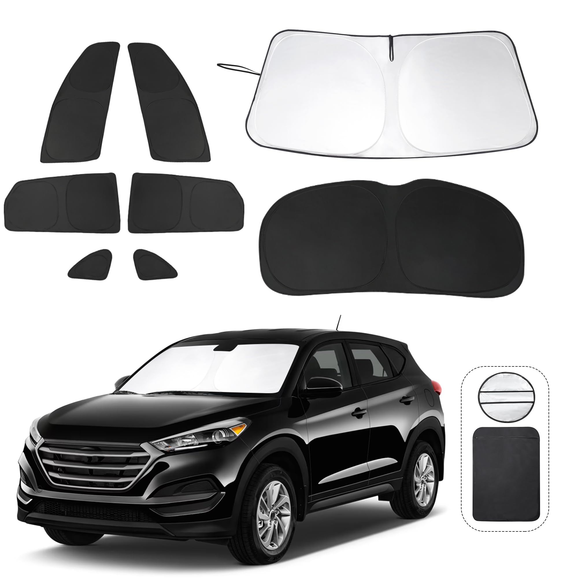 8Pcs Yycke Window Shades For Tucson 2016-2021 For Hyundai Accessories Car Side Full Windows Rear Triangular Windshield Sun Shade