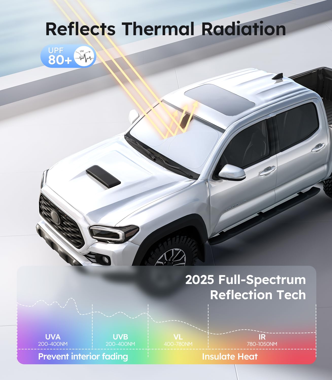 Wigoo For Toyota Tacoma 2016-2025 Windshield Sunshade [100% Sun Block, 4Th-Gen Cooling Tech] Foldable Heat Insulation Front Wind