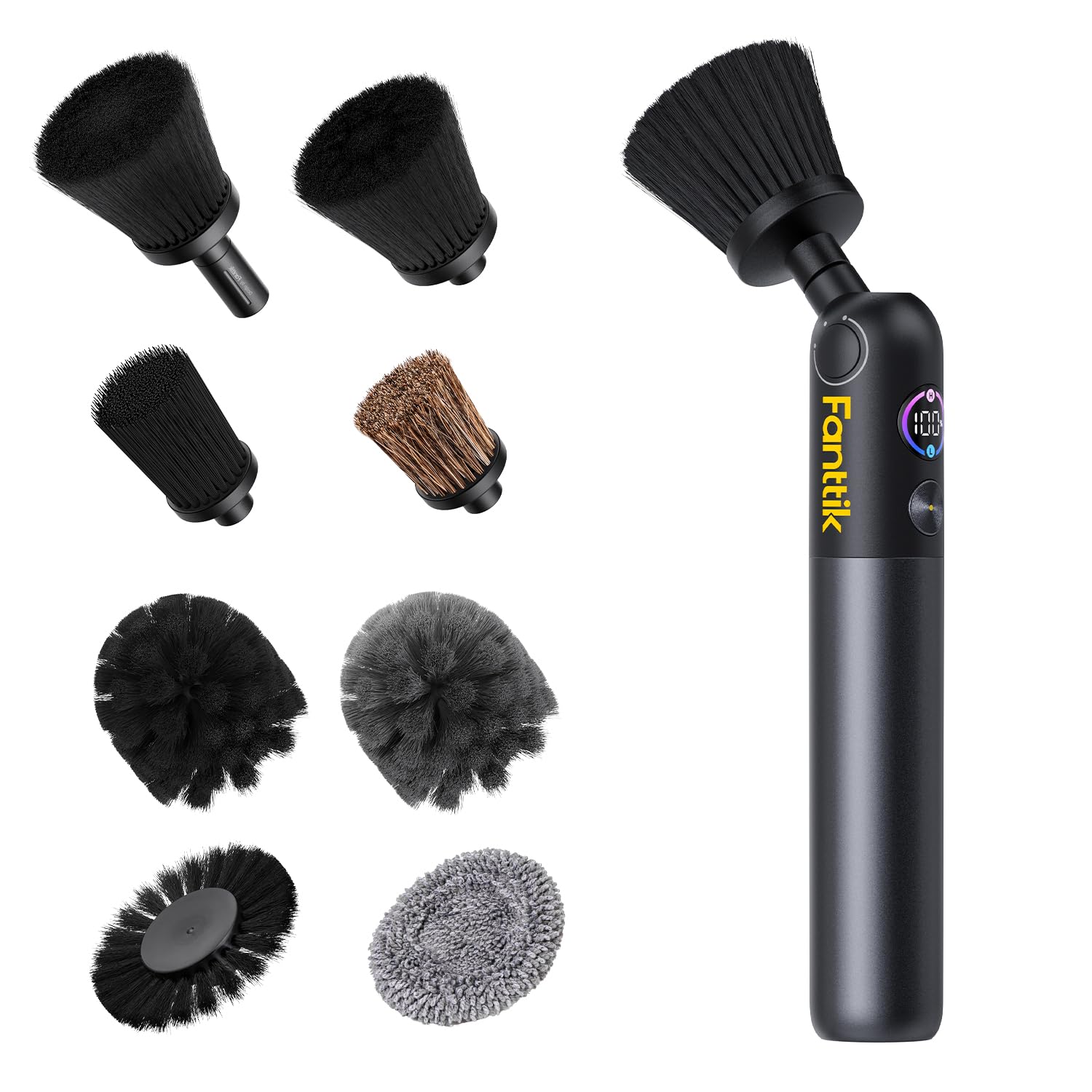 Fanttik Flip G10 Nano AutoCare Cordless Electric Car Interior Detailing Brush, Dual-Speed with 8 Brush Heads, Adjustable Angle &