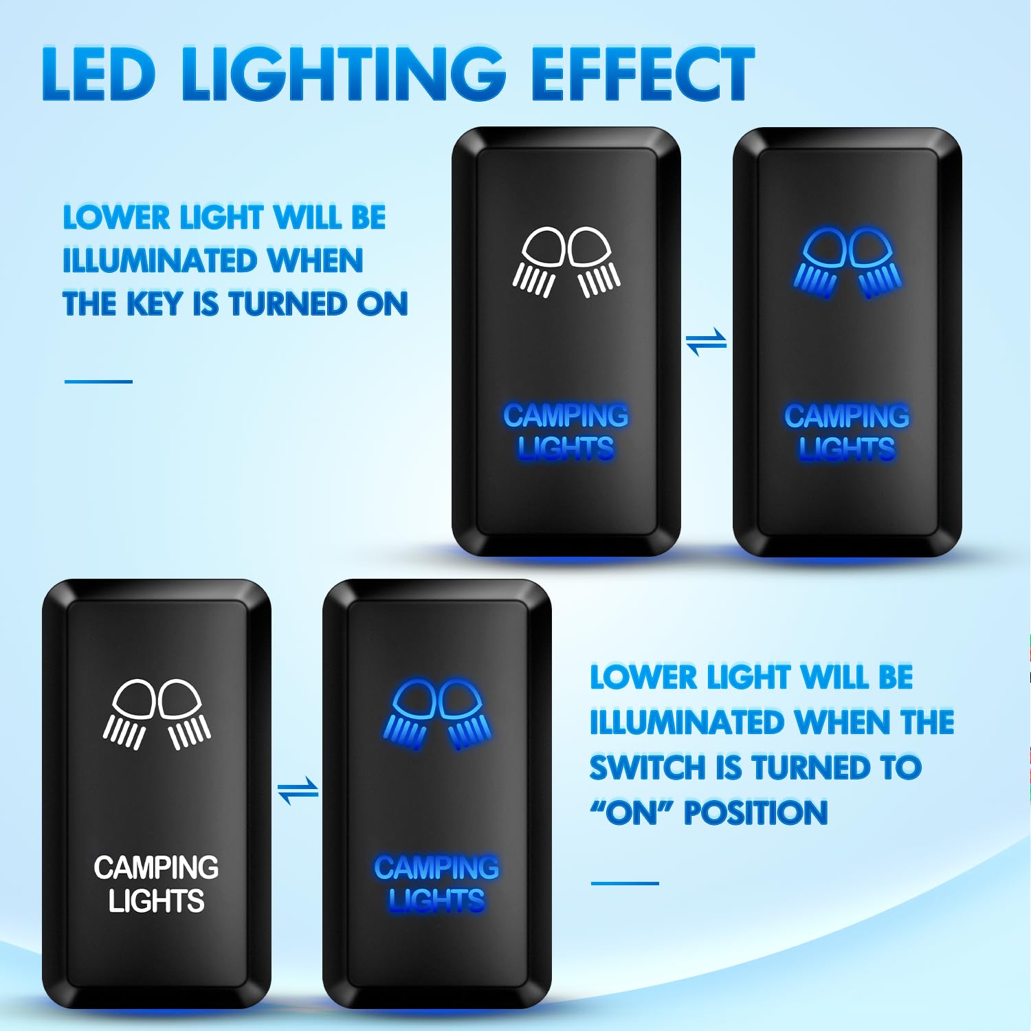 Nilight Camping Lights Push Button Switch 12V On Off Switches With Connector Wire Kit 1.54'' X 0.83'' Replacement For Toyota Fj