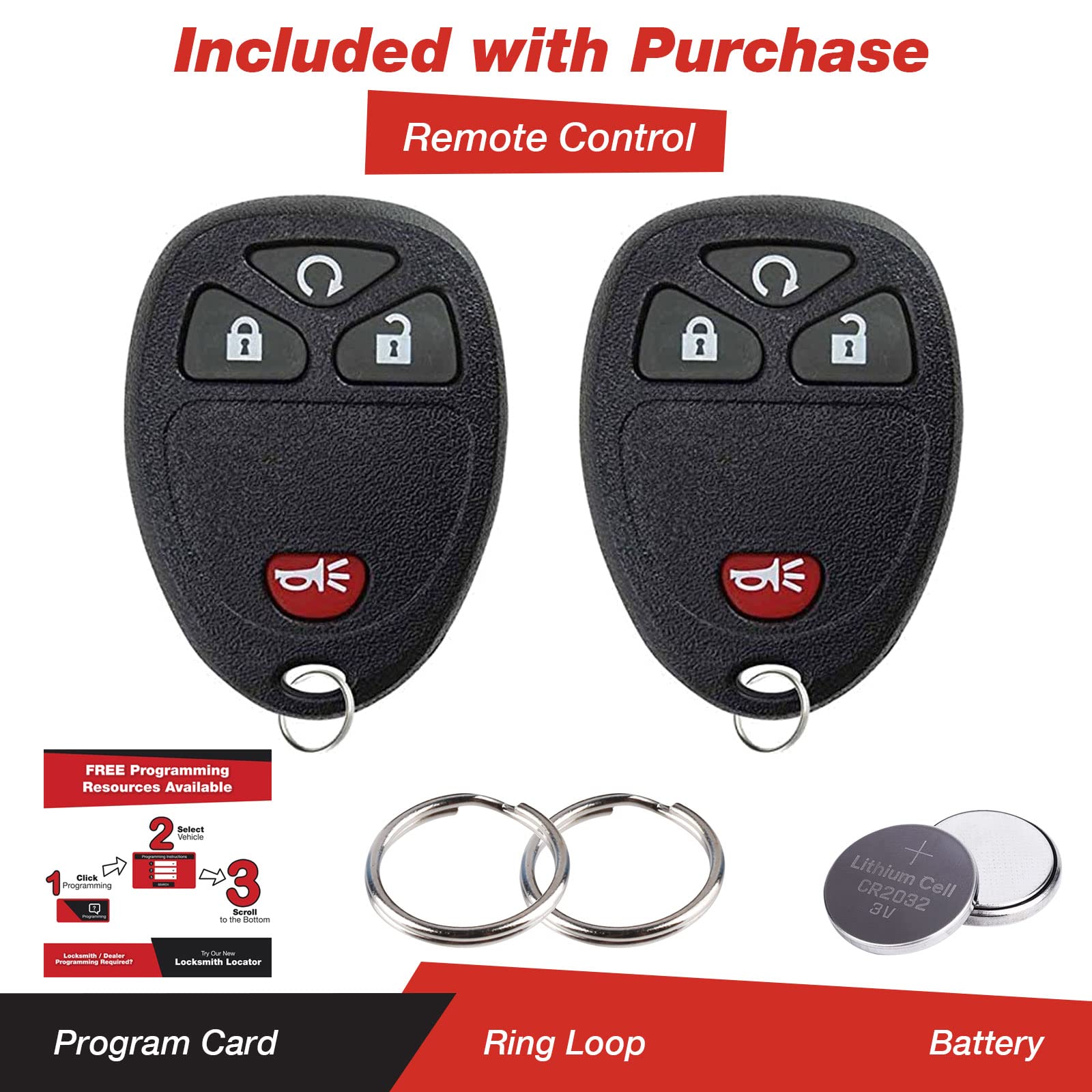 Keylessoption Keyless Entry Remote Control Car Key Fob Replacement For 15913421 (Pack Of 2)