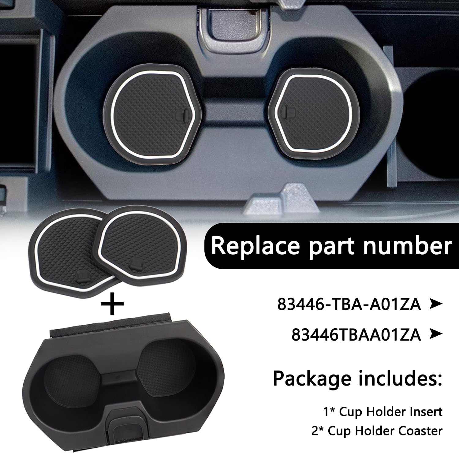 Cup Holder Insert with Coaster Accessories for Honda Civic 2016-2021 Lx Ex Si Sport Hatchback Coupe Sedan Insight Center Console