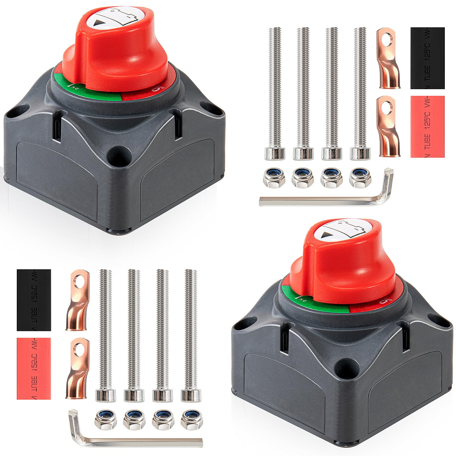 Battery Disconnect Switch, 12V-48V Battery Cut Off Switch (On/Off) for Marine, Boat, Camper, RV, Truck, Trailer Vehicles (2 Pack