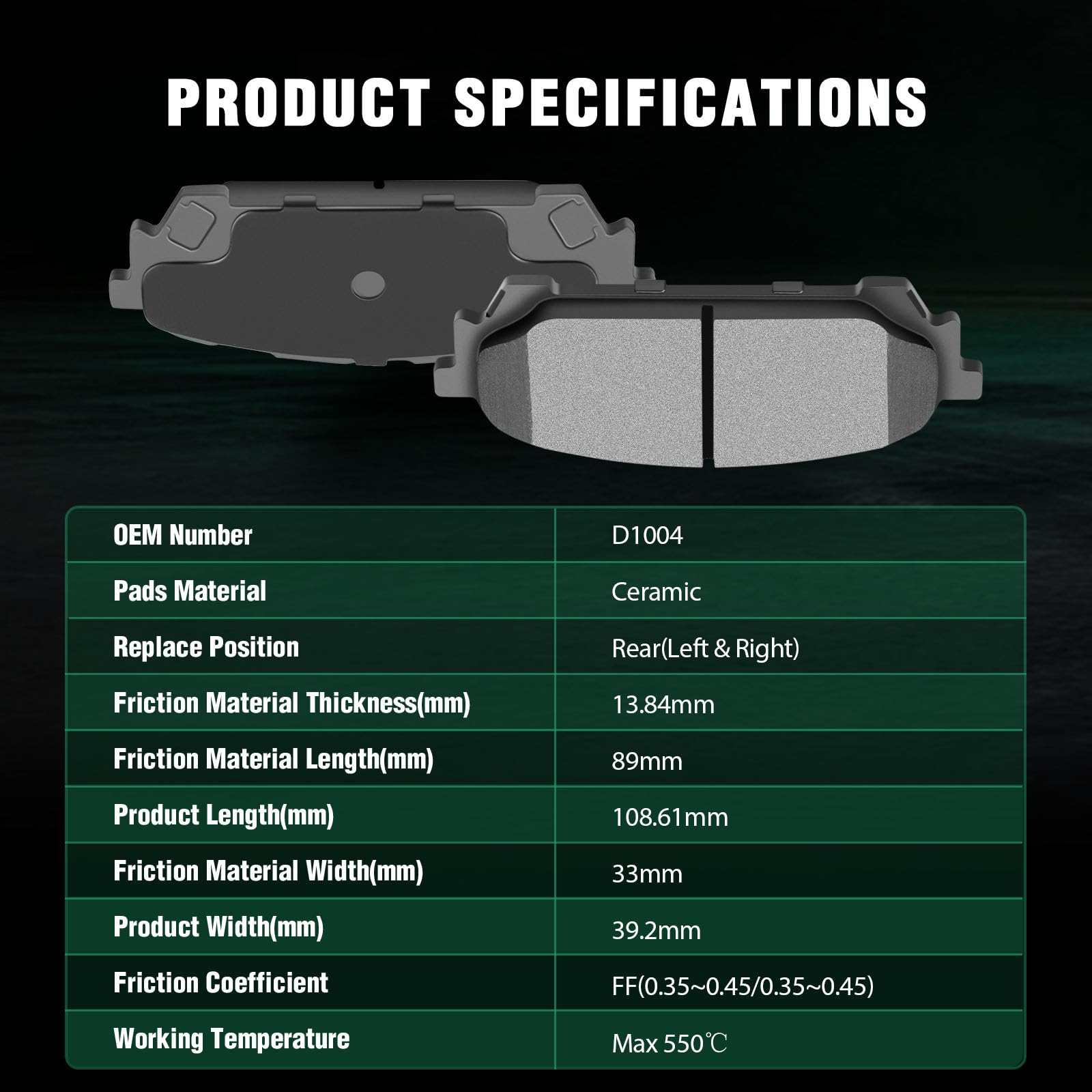 Automuto 4Pcs Rear Ceramic Disc Brake Pads Set D1004 For Saab 9-2X 2005-2006,For Subaru Impreza 2003-2007