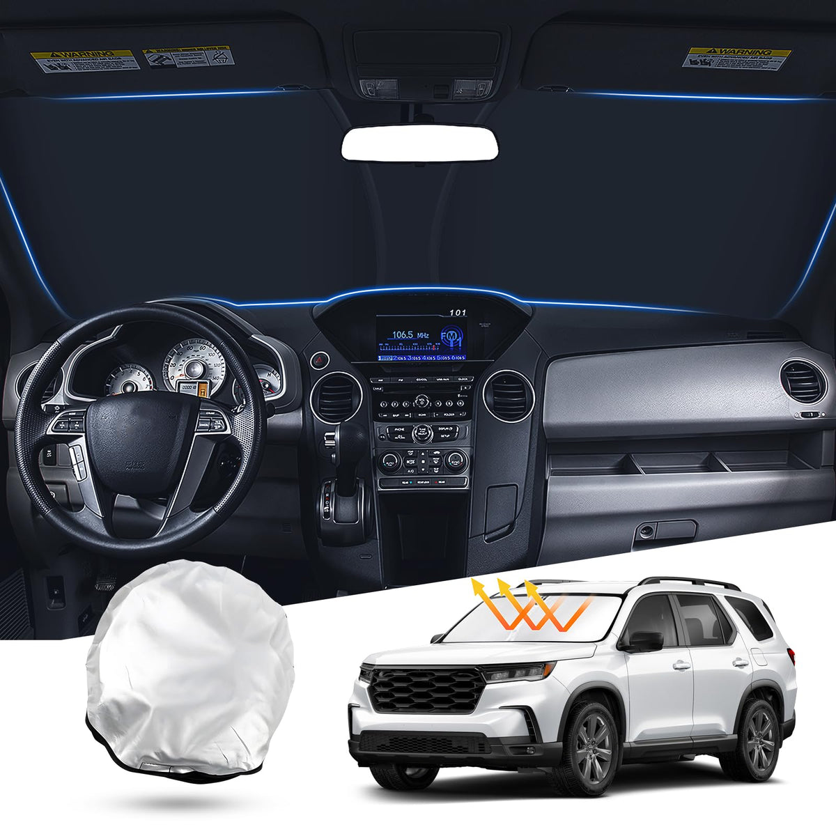 T Tgbros Windshield Sun Shade Custom Fit For 2009-2015 Honda Pilot Suv Accessories Foldable Sun Shield Reflective Polyester Sun