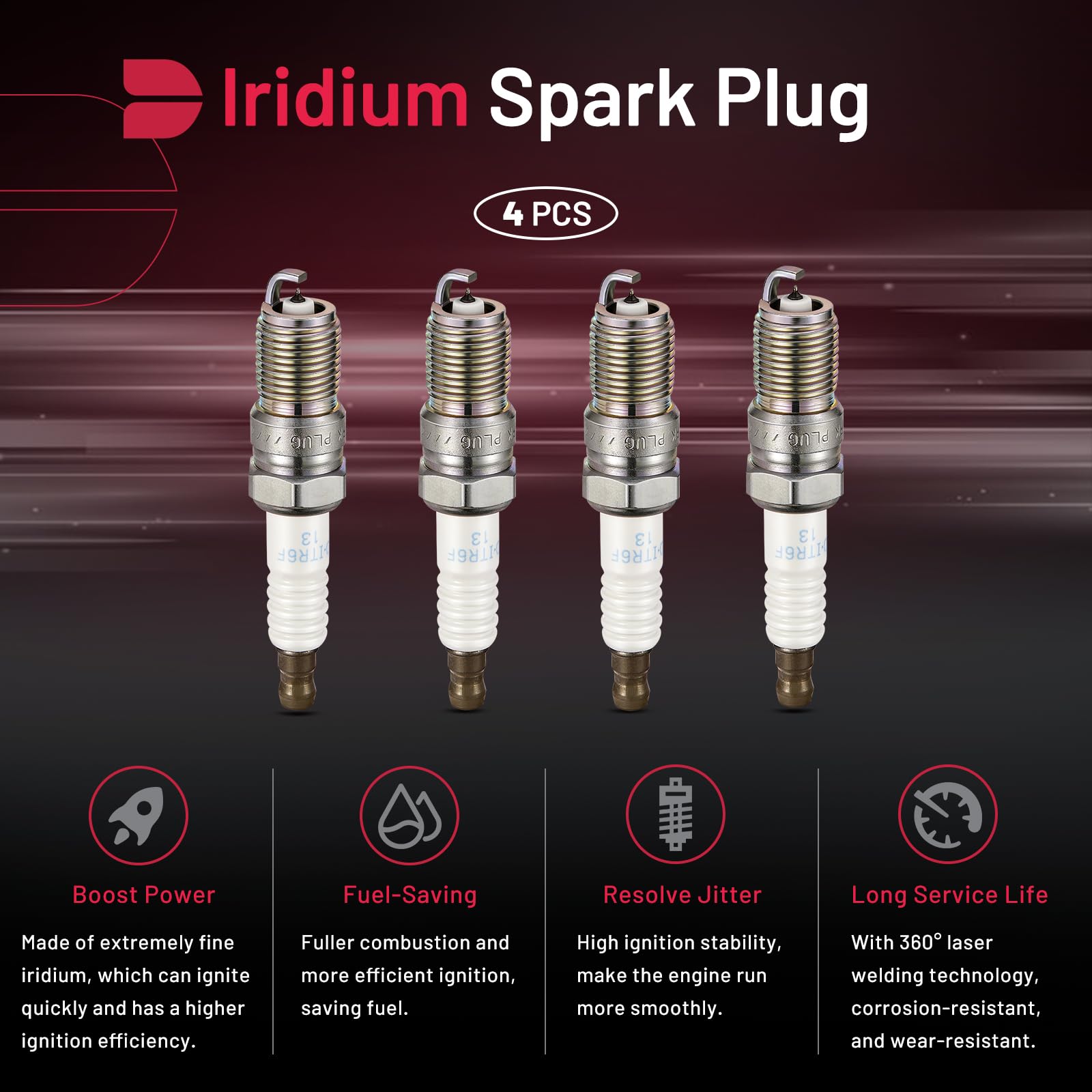 BDFHYK Set of 4 Iridium Spark Plug Compatible with Focus Escape Transit Connect,Mazda 3 Tribute,Mercury Mariner,2.0L 2.3L ELECTR