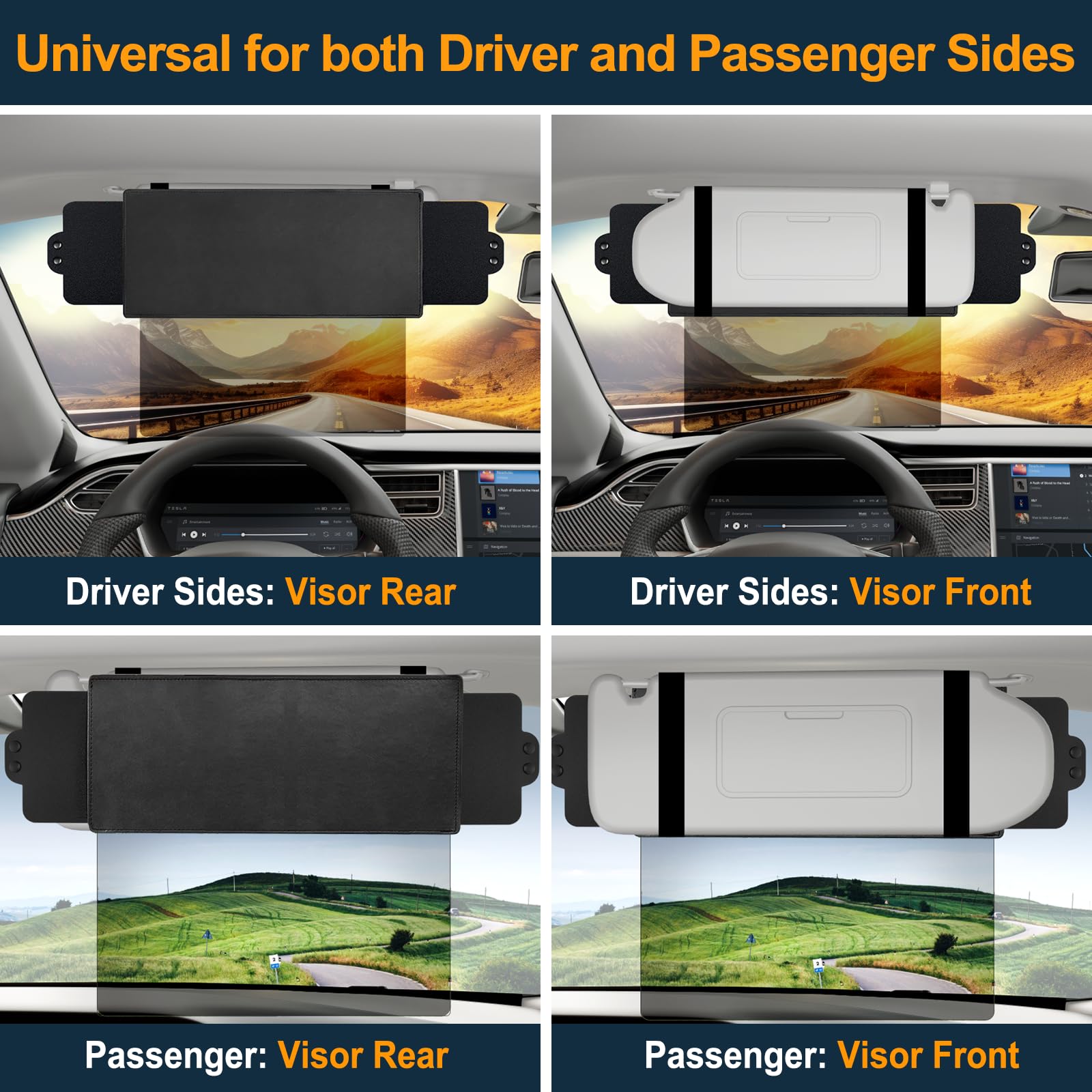 Veharvim Sun Visor Extender for Car with 2 Side Sunshade, Polarized UV400 Visor Extender Attachment for Car Visor with PC Lens,A