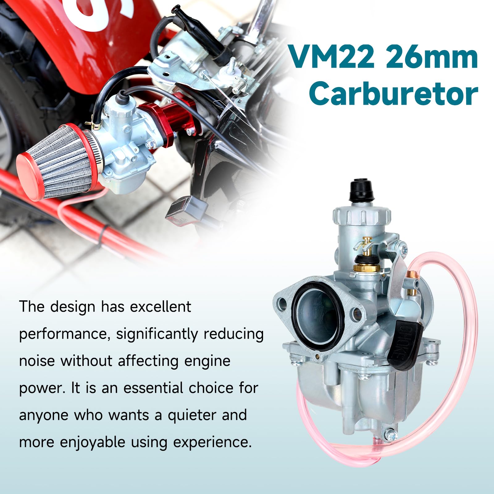 FVRITO VM22 26mm Carburetor for Predator 212cc/196cc Mini Bikes, Go Karts - Red, Model HYQ003-212, Includes 38mm Air Filter