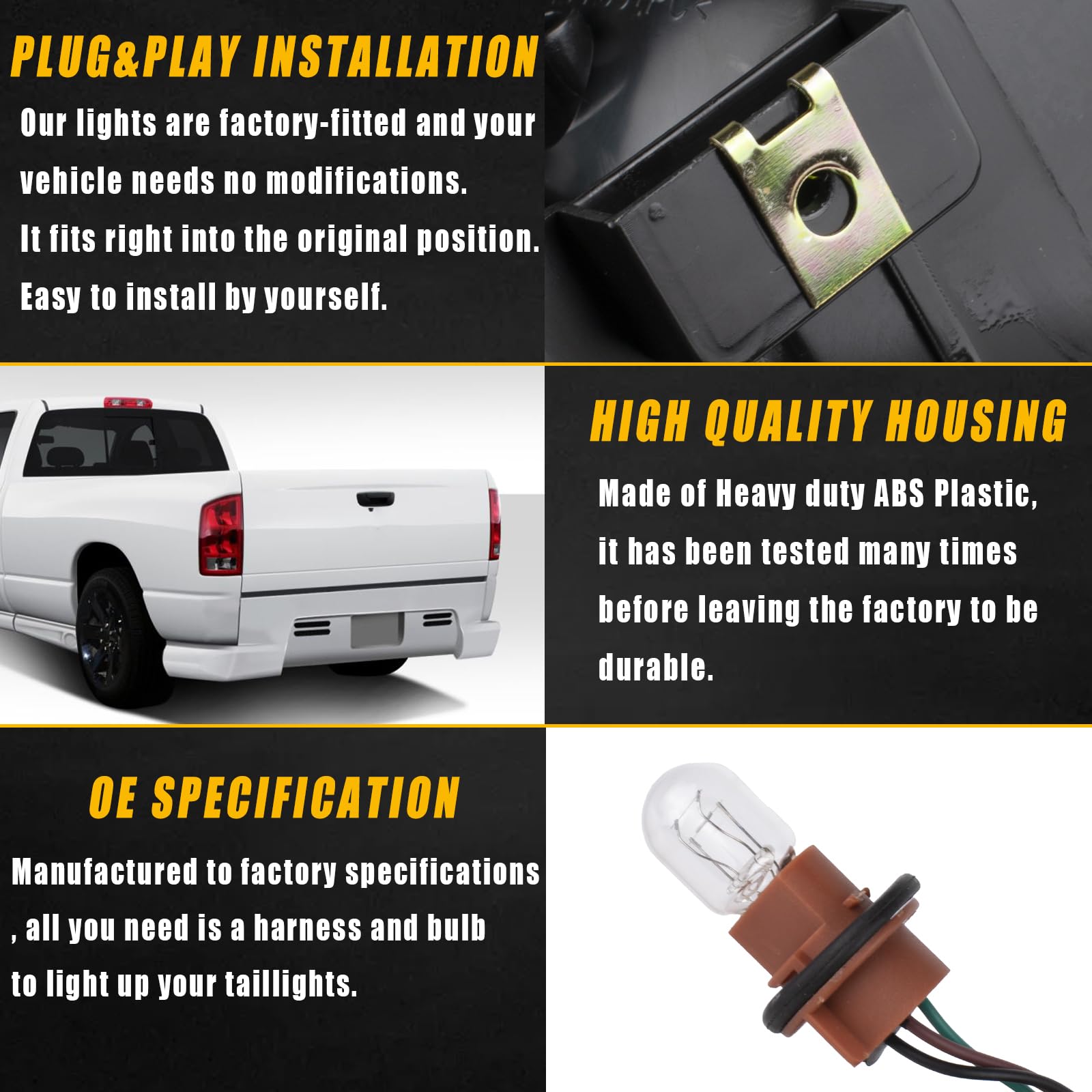 Boine Tail Light Compatible With 2002 2003 2004 2005 2006 Dodge Ram 1500 2500 3500 Rear Light Brake Lamps - Bulb And Harness Inc