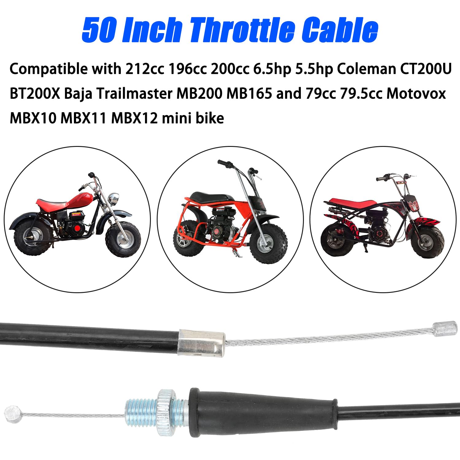 Yoxufa Mini Bike Throttle Cable Assembly For Coleman Ct200U Ct200U-Ex Bt200X Baja Db30 Warrior Mb200 Predator 212Cc Massimo Motovox 196Cc 200Cc 6.5Hp Engine Parts 22Mm 7/8 Handle Grip Accessories