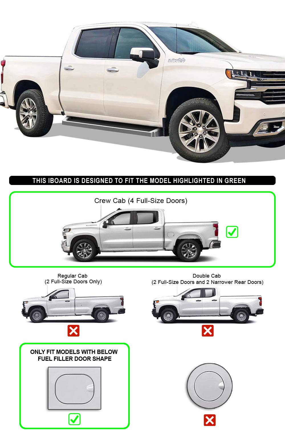 Aps Running Boards Style Compatible With Chevy Silverado Gmc Sierra 1500 2019-2024 Crew Cab & 2500 Hd 3500 Hd 2020-2024 (Silvera