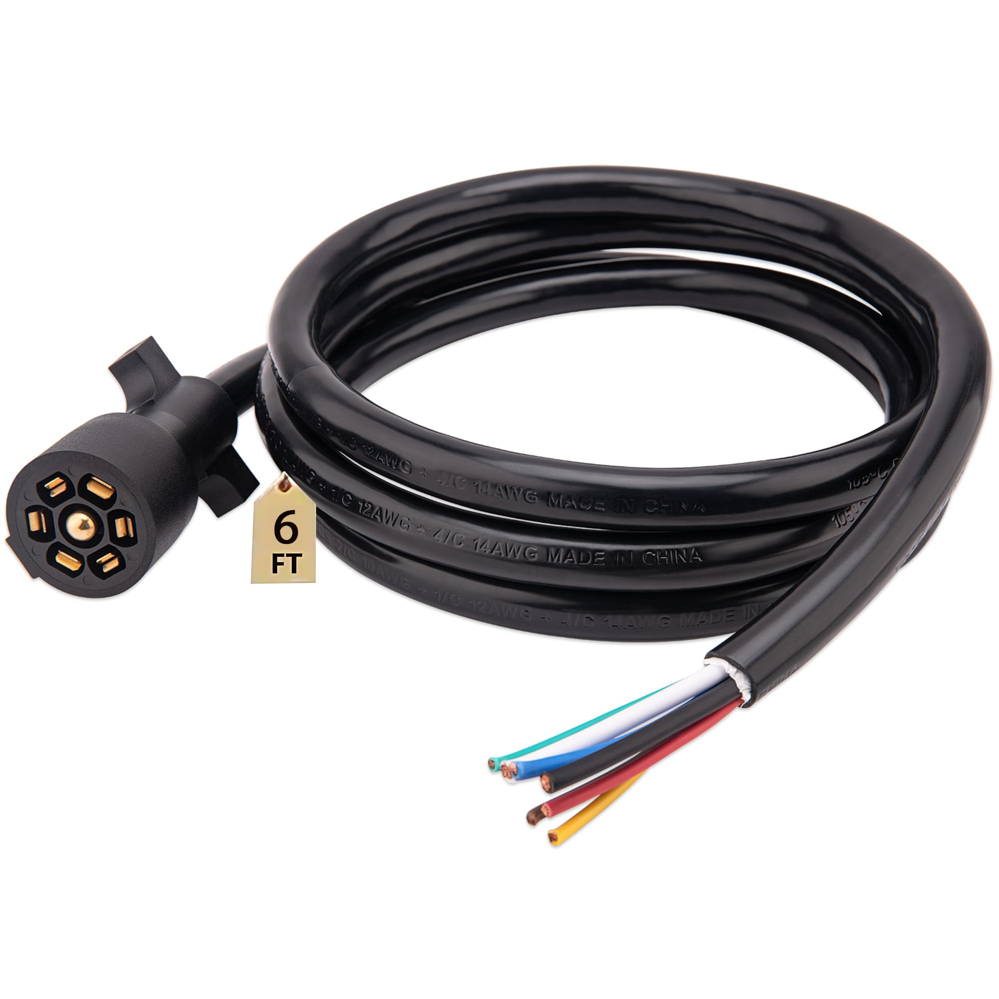 Trailer Wiring Harness,7 Pin Trailer Plug,7 Way Trailer Wire,6-Feet,Designed for RV Trailers, caravans, Food Vans and Other Towe
