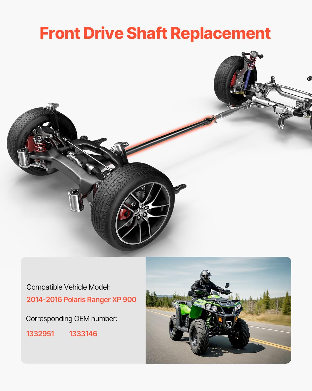 VEVOR Front Drive Shaft, 64.0 Prop Shaft Driveshaft Assembly Compatible with 2014-2016 Polaris Ranger XP 900, Replace #1332951