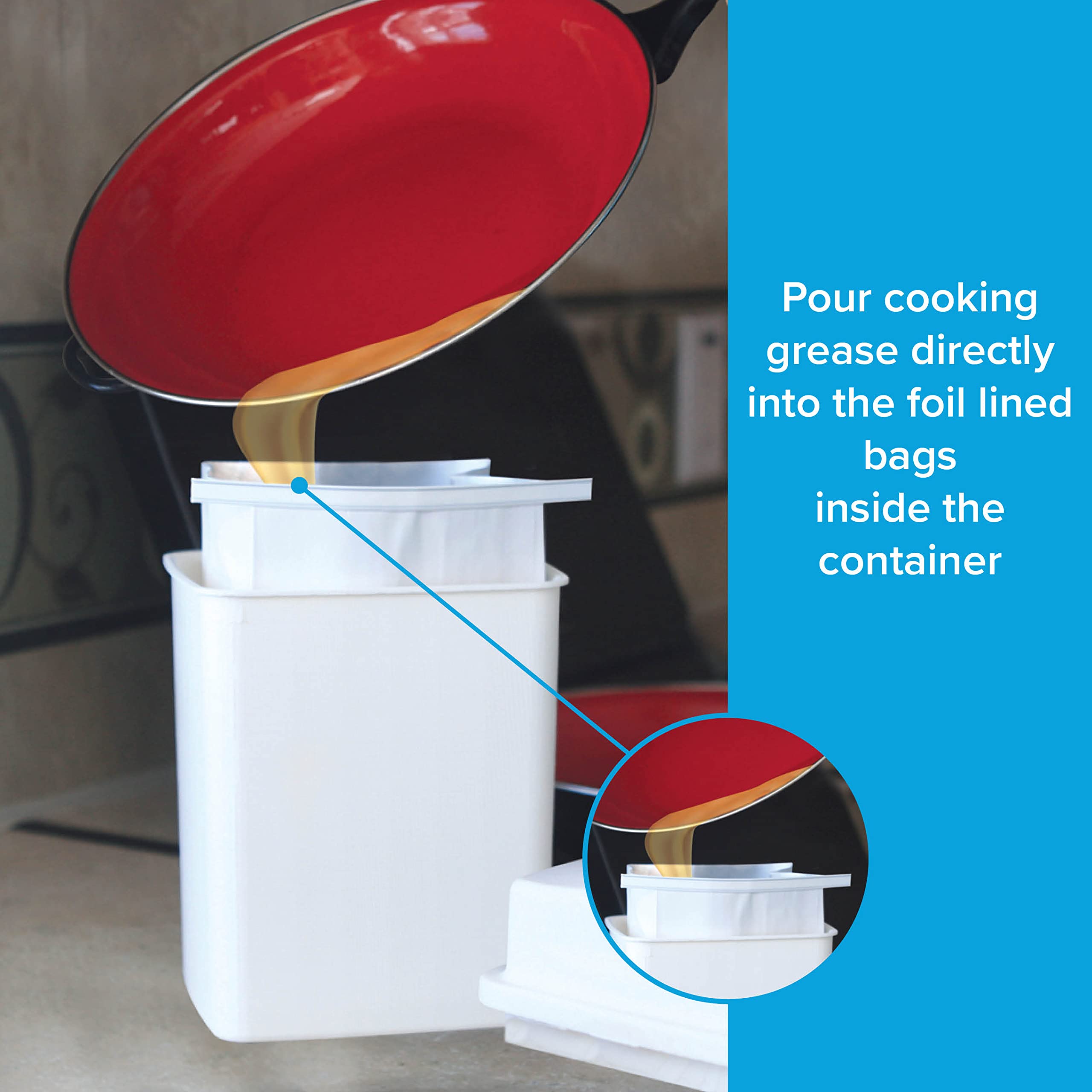 Camco Cooking Grease Storage Bin | Help Stop RV and Marine Kitchen Drains from Getting Clogged | Foil Liners Hold Liquid Up to 2