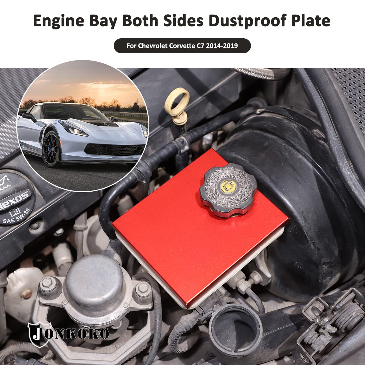 Jonkoko Aluminum Alloy Engine Antifreeze Fuse Box Cover For Chevrolet Corvette C7 2014-2019 Hood Engine Trim Sticker Interior Accessories (Red)