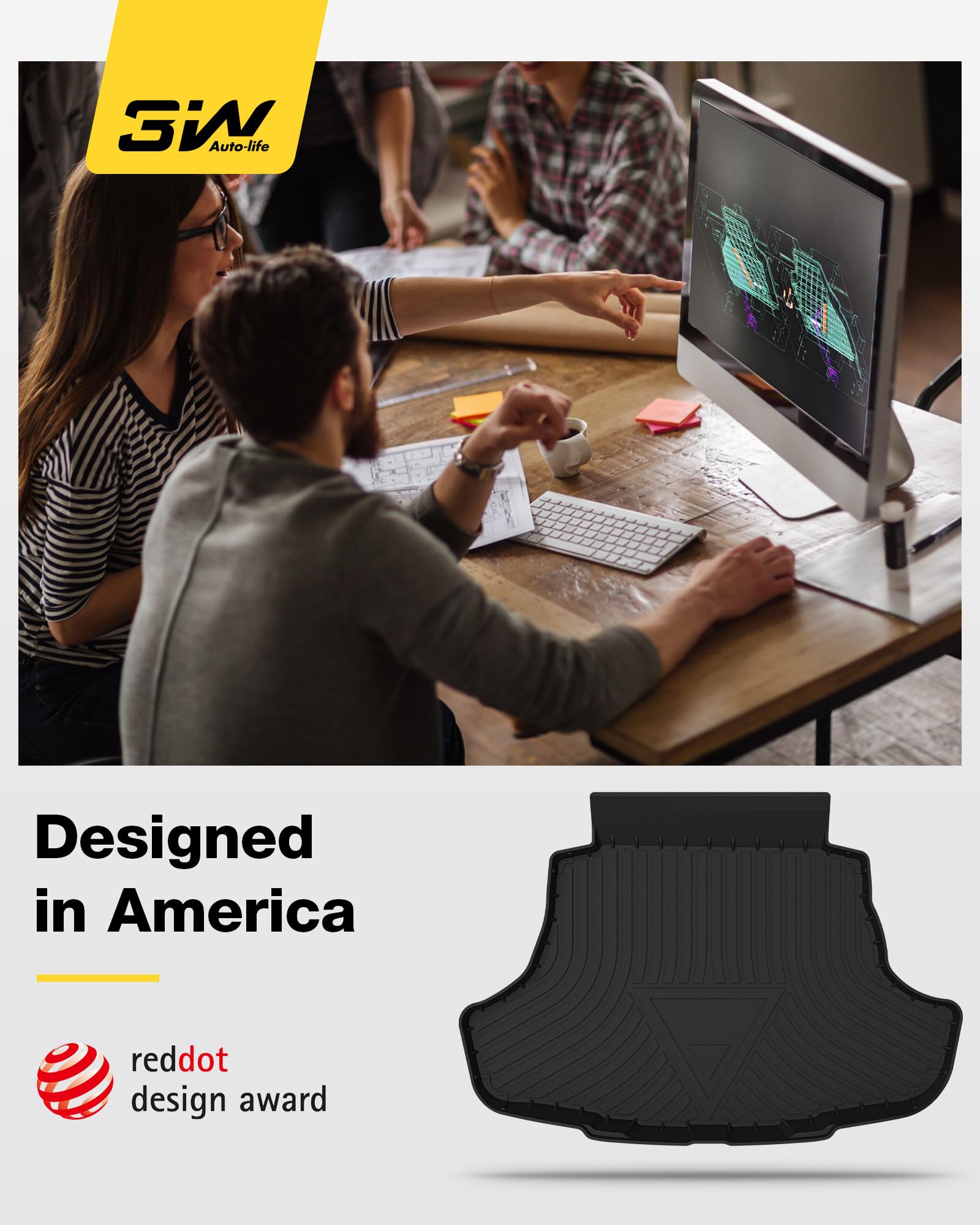 3W Cargo Liner Fit Toyota Camry 2018-2024, Tpe All Weather Custom Fit Floor Liner, 1St And 2Nd Row Floor Mats And Trunk Mat, Bla