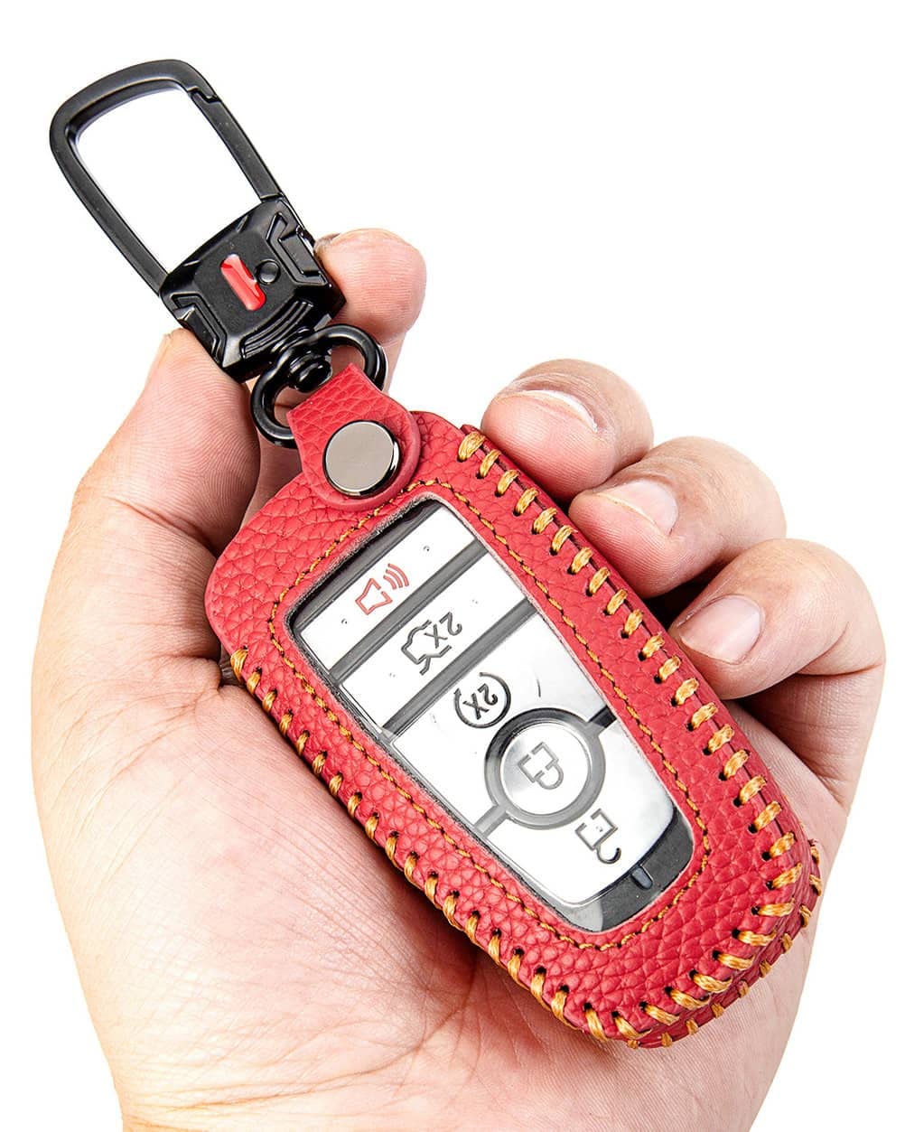 Yonufi For Ford Key Fob Cover With Keychain, Leather Keyless Entry Car Smart Key Case Protector Holder Compatible With 2017-2024