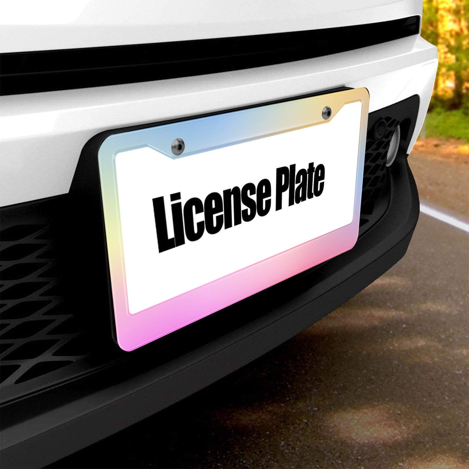 HOSNYE Polish Mirror License Plate Frame Gradient Pink Yellow Blue Metal License Plate Cover Front Plates Frames Car Tag Frame f