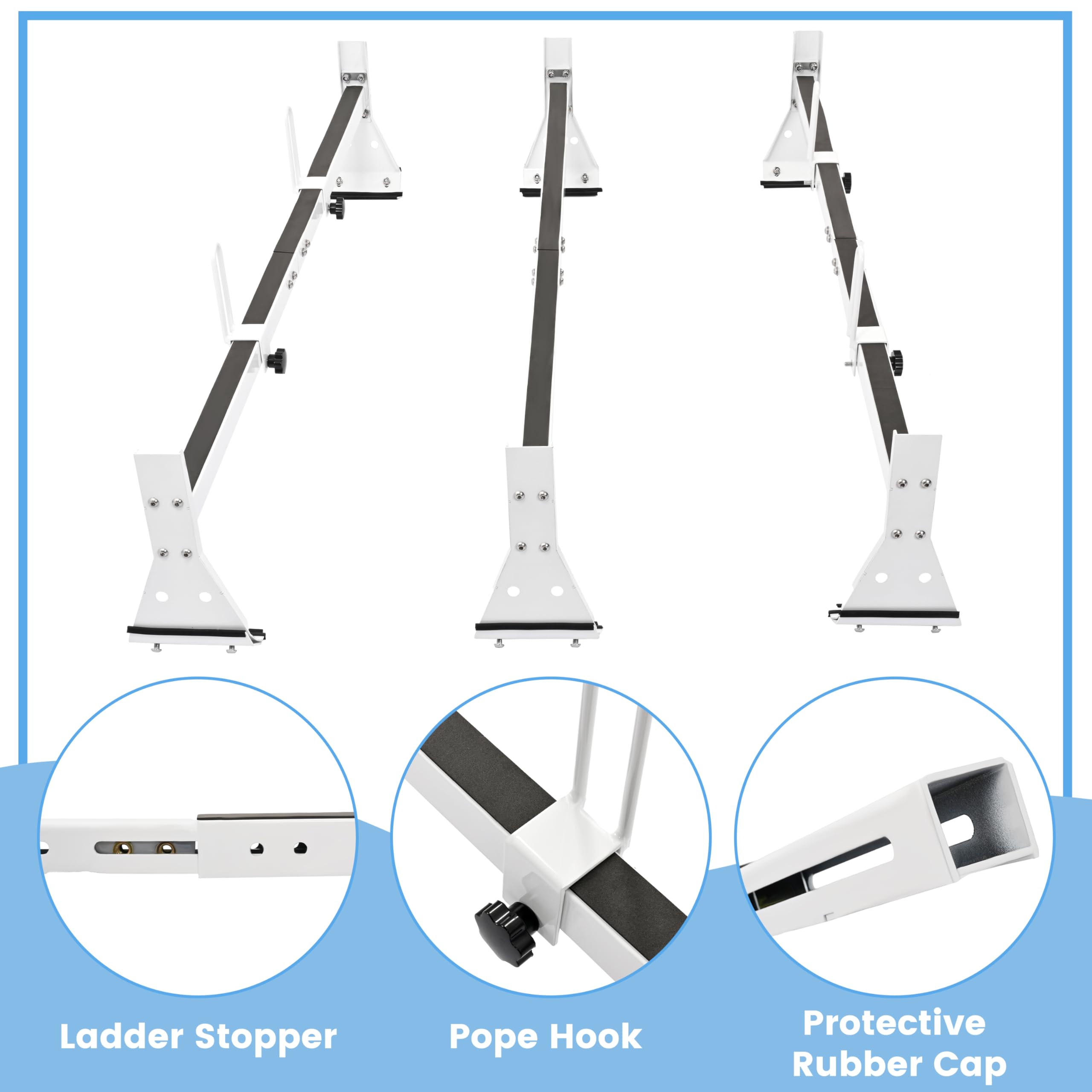 Ecotric 59In Roof Racks Compatible With 1996-Up Chevy Express 1500/2500/3500, 850 Lbs Capacity, 3 Bar Roof Ladder Rack For Van S
