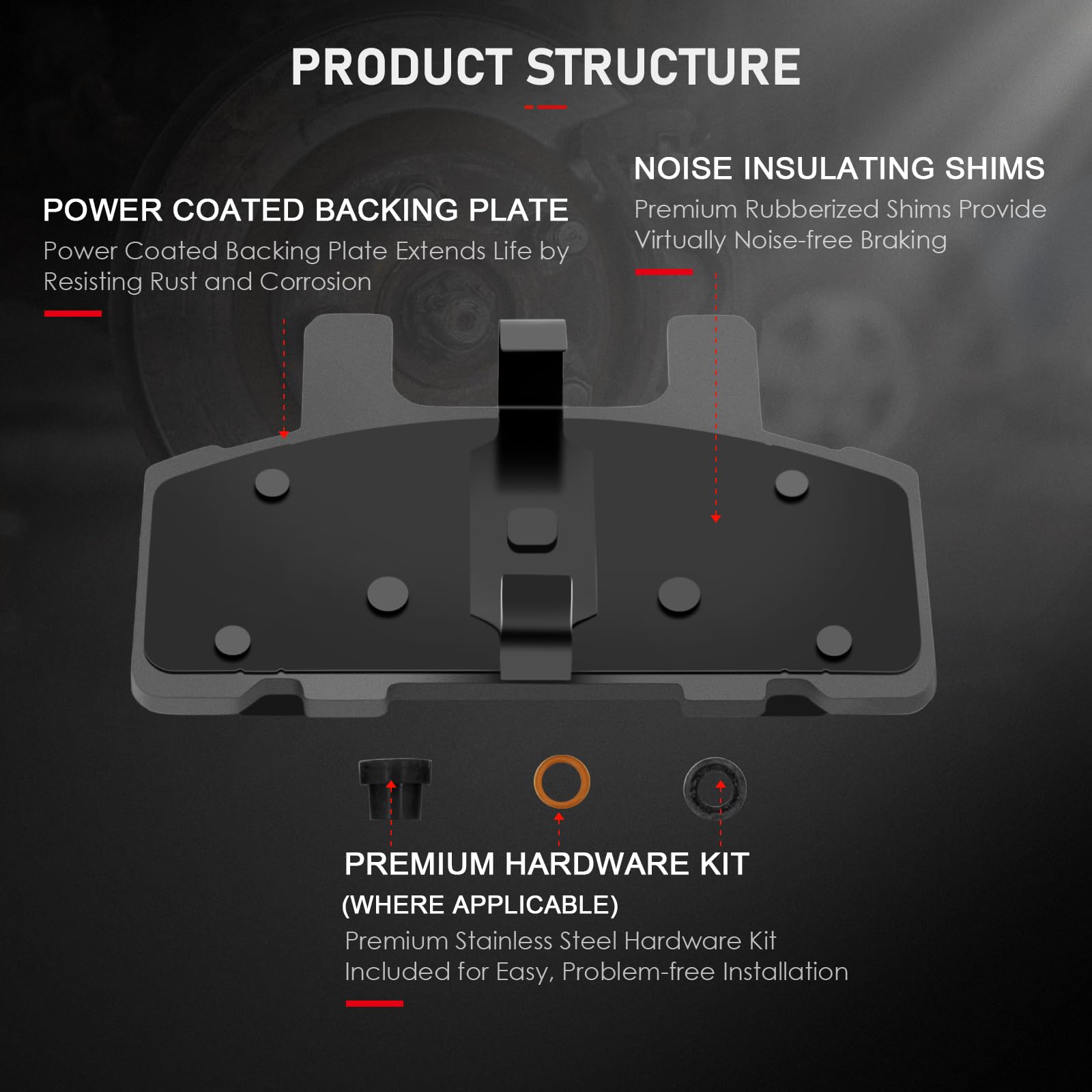 Cciyu D369 Front Ceramic Brake Pads Kits 4Pcs Fit For Dodge For Ram 1500,For Gmc C1500,C1500 Suburban,C2500,K1500,K1500 Suburban
