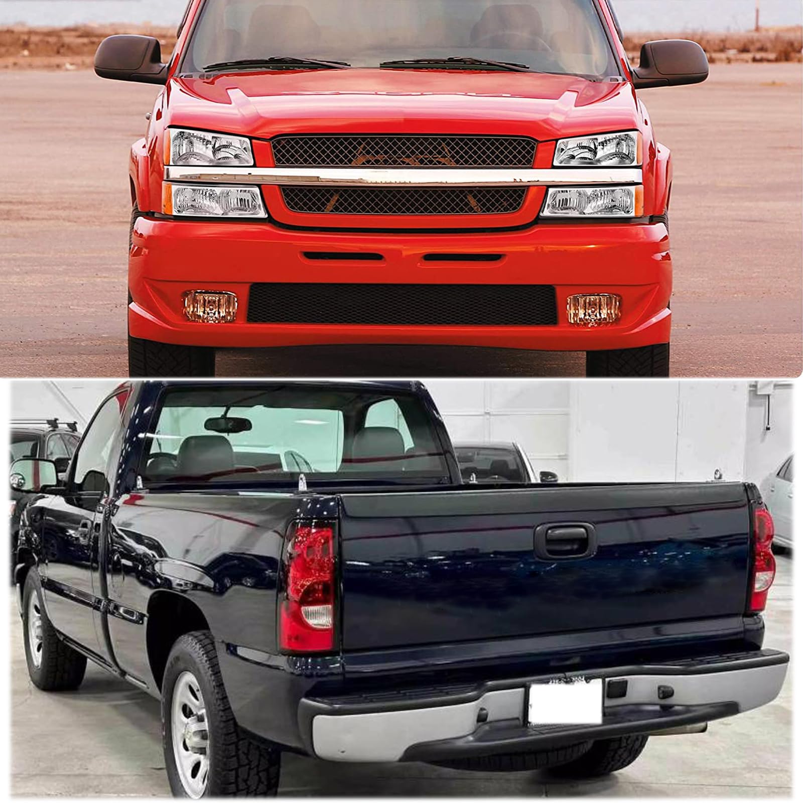 Chrome Housing Amber Headlights Assembly + Rear Tail Lights Combo Compatible With 2003-2006 Chevy Silverado 1500 2500 3500 1500