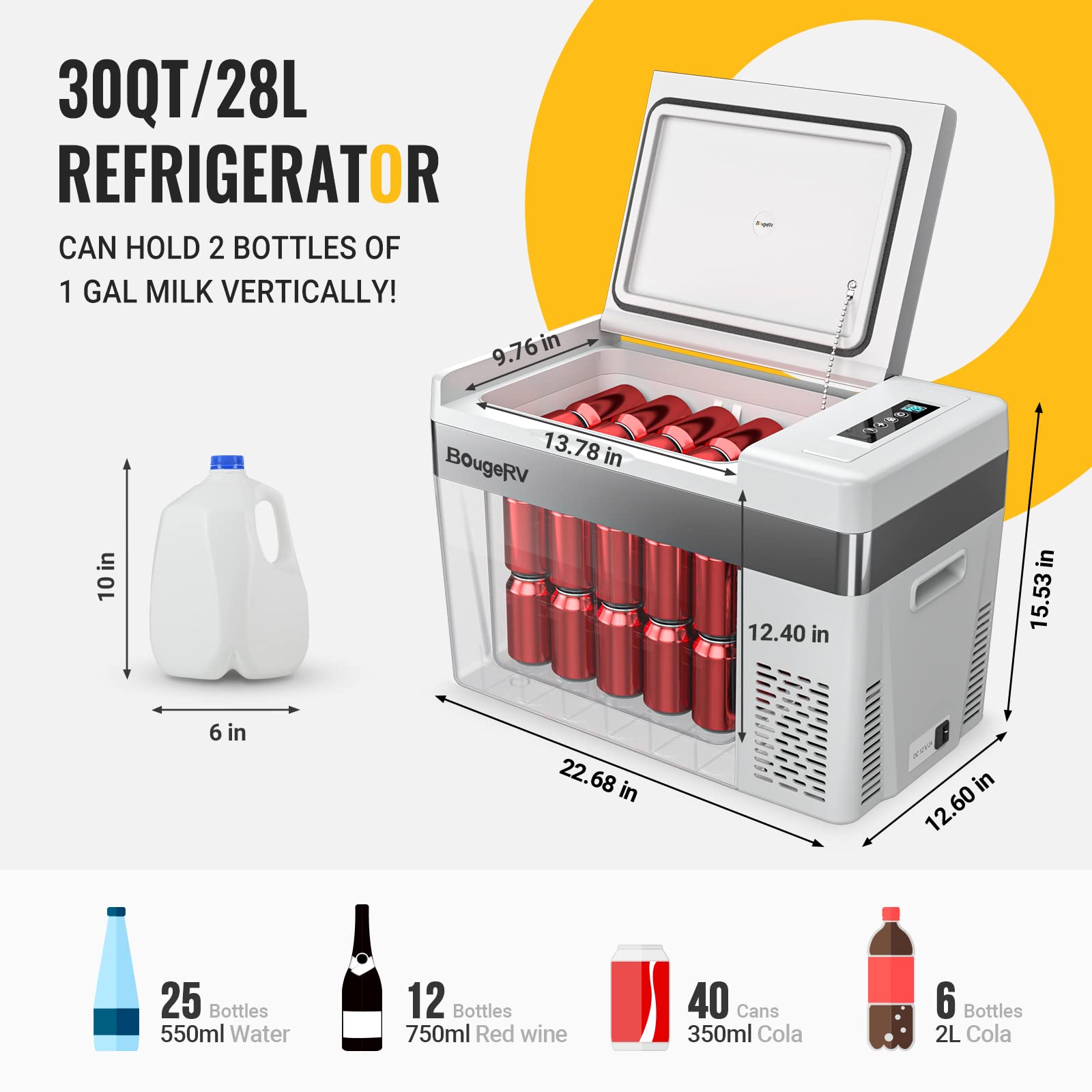 Bougerv 12 Volt Refrigerator 12V Car Fridge 30 Quart Portable Freezer Compressor Cooler -7?~50? Compressor Freezer, 12/24V Dc 11