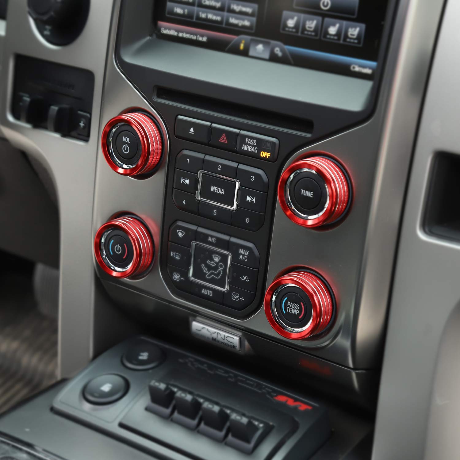 Voodonala For Ford F150 Air Conditioner Switch Cd Button Knob For F150 2013 2014(Aluminum Alloy Red)