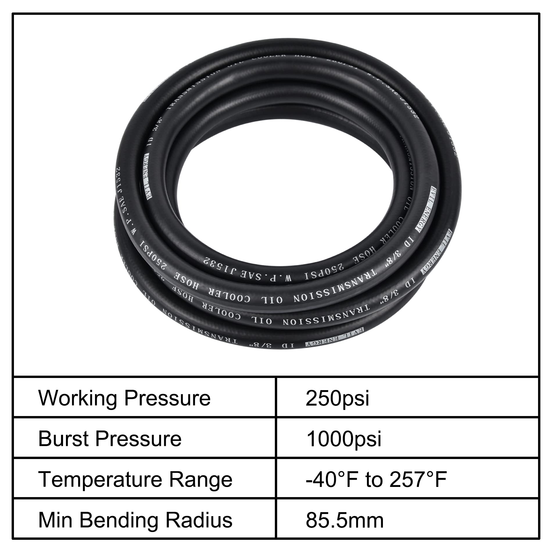 Evil Energy 3/8' Transmission Oil Cooler Hose 10Ft 250Psi Sae J1532