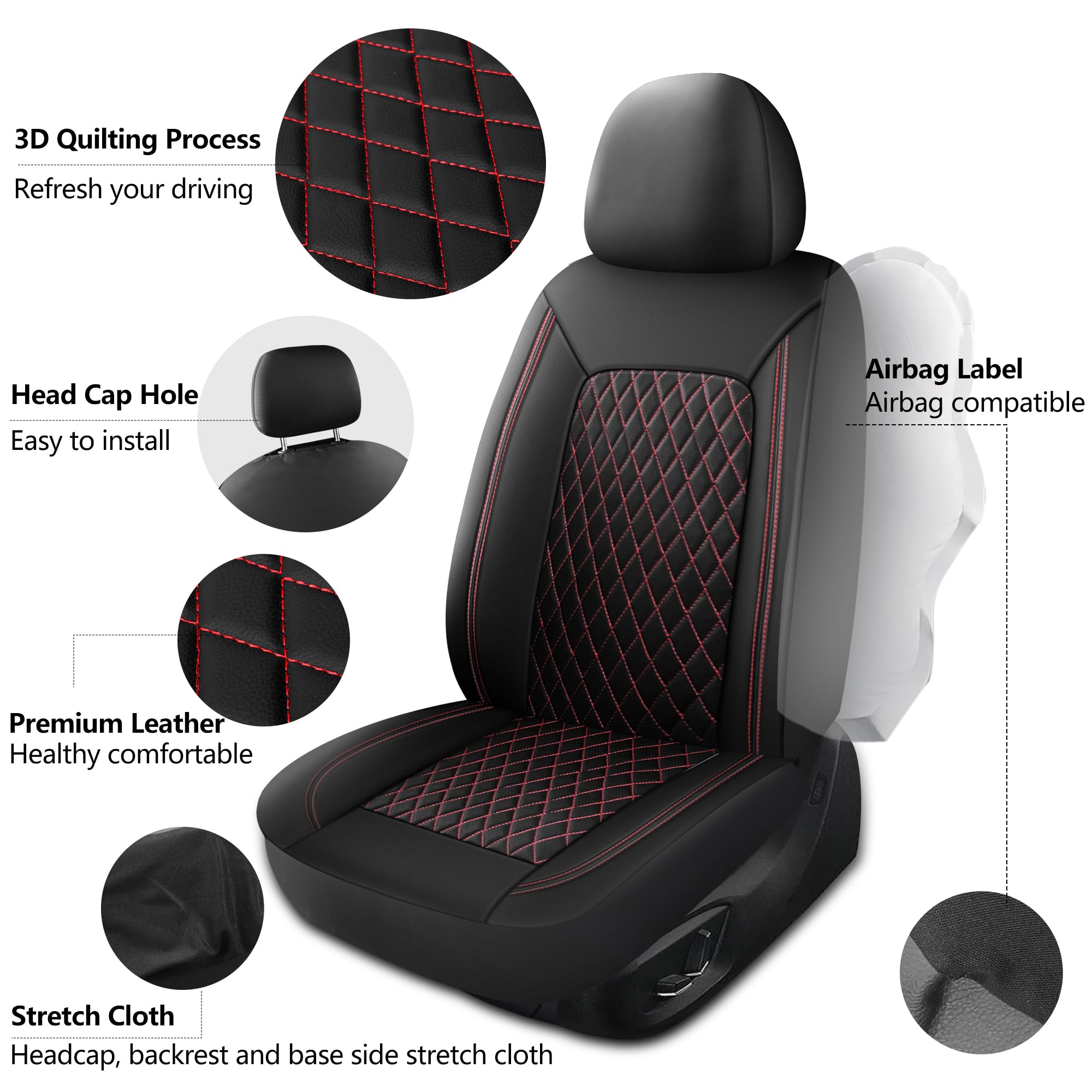 HChengkikz Car Seat Cover,Breathable and Waterproof Leather Seat Covers,Luxury PU Universal Fit Automotive Airbag Compatible for