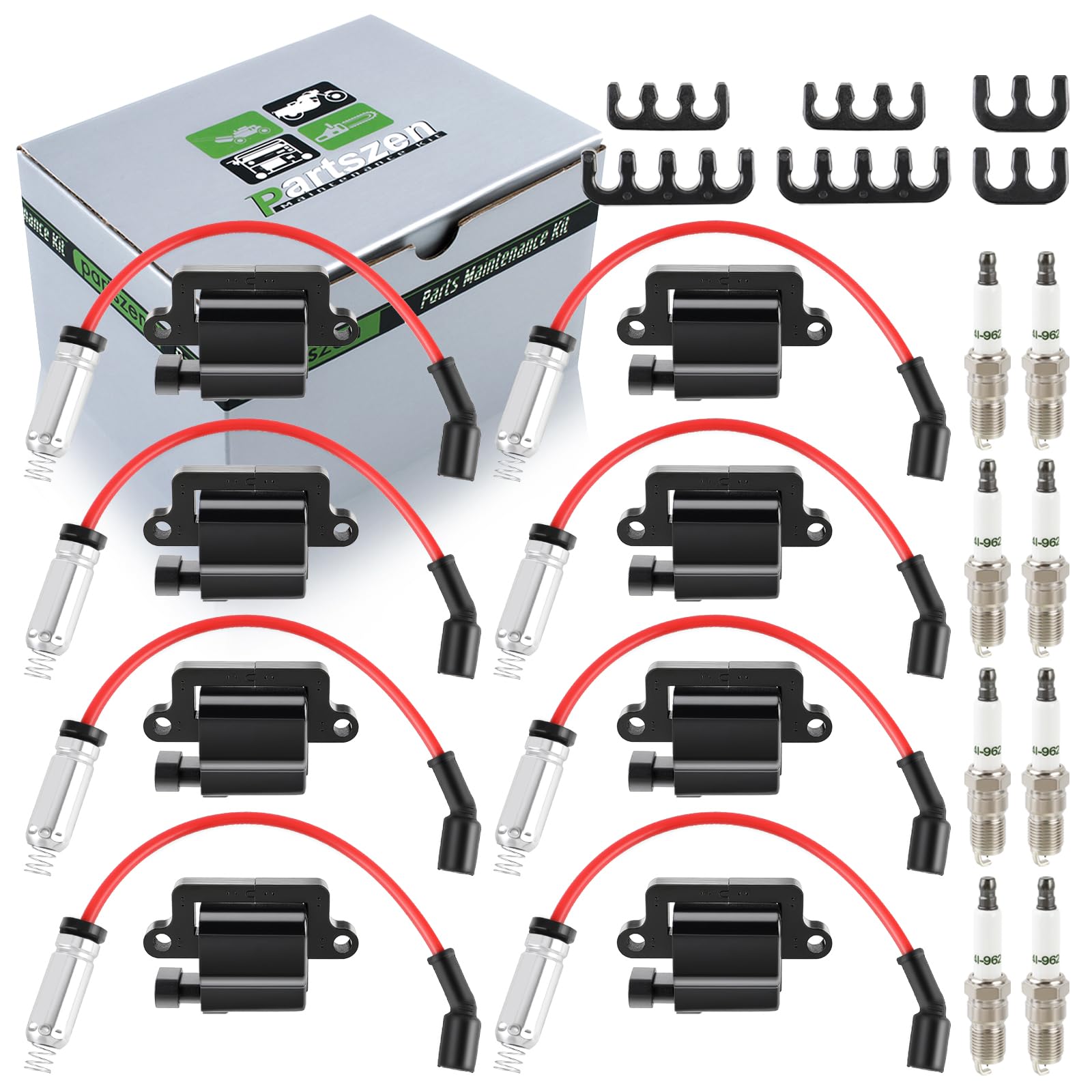 Partszen Uf271 Ignition Coil Square Spark Plug Wire For Chevy Silverado 1500 Ssr Suburban Tahoe Avalanche Cadillac Escalade Gmc Yukon Sierra Hummer H2 Mercruiser 4.8L 5.3L 6.0L 8.1L D581,8 Pack