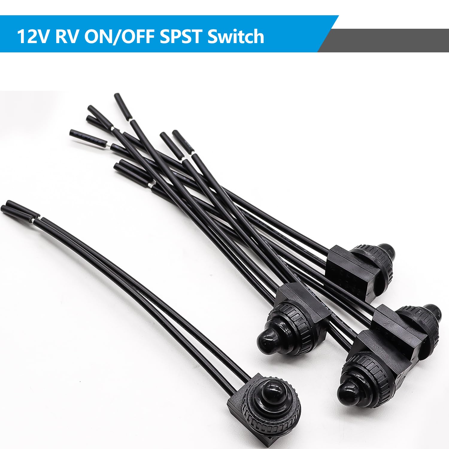 Mxuteuk 5Pcs 12V Rv Waterproof Push Button Switch Black On/Off Spst Switch With 4.52Inch Lines For Rv/Motorcycle/Car Mxu-Kp-107