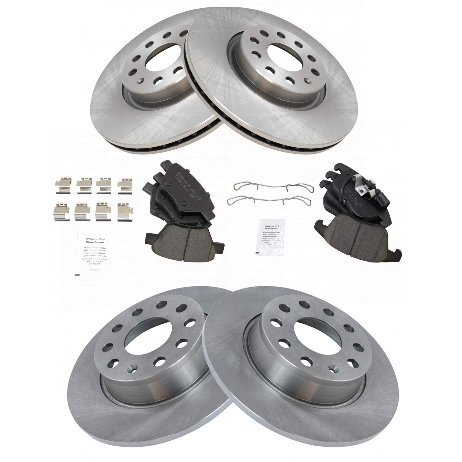 Trq Front And Rear Brake Pad & Rotor Kit Brake Pads Brake Rotor Ceramic Compatible With 2012-2015 Volkswagen Passat