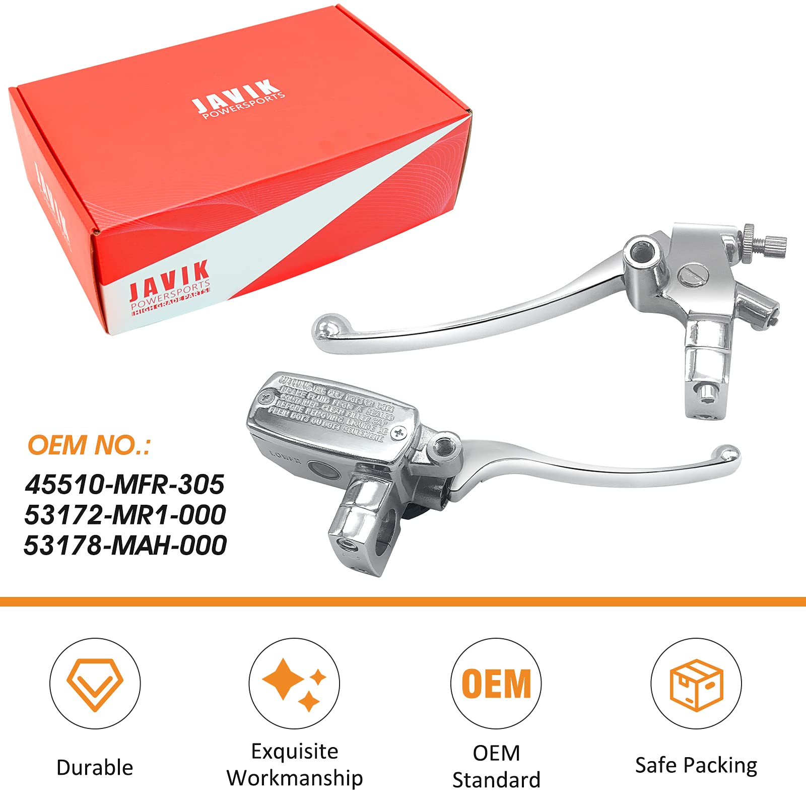 Javik Left & Right Brake Master Cylinder Clutch Lever For Honda Vt600 Vt750 Vt1100 Vt1300 Vtx1300 Vf750 (Chrome)