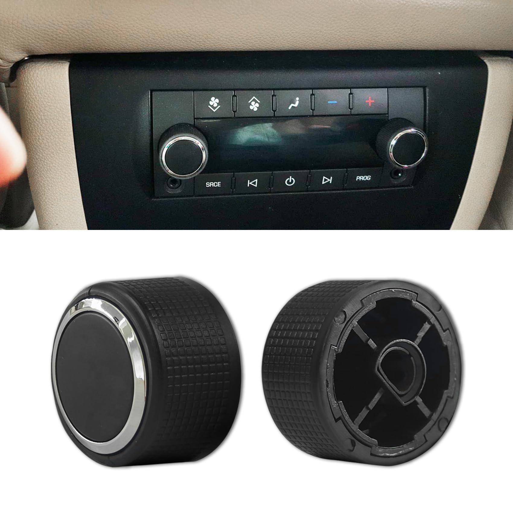 QZTYTY 2PCS Rear Audio Control Knob Dial Tuner, Car Radio Repair Kit Replacement Button, Compatible with Chevy GMC Cadillac Buic