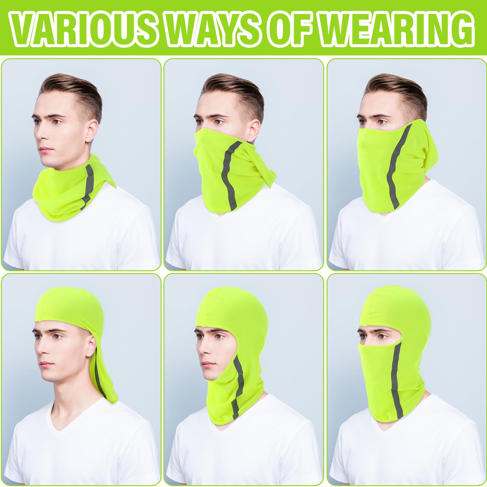 Blulu 8 Pcs Summer Balaclava Uv Sun Protection Full Face Mask Ski Mask For Men Women With Reflective Strip Cooling Breathable (Fluorescent Green)