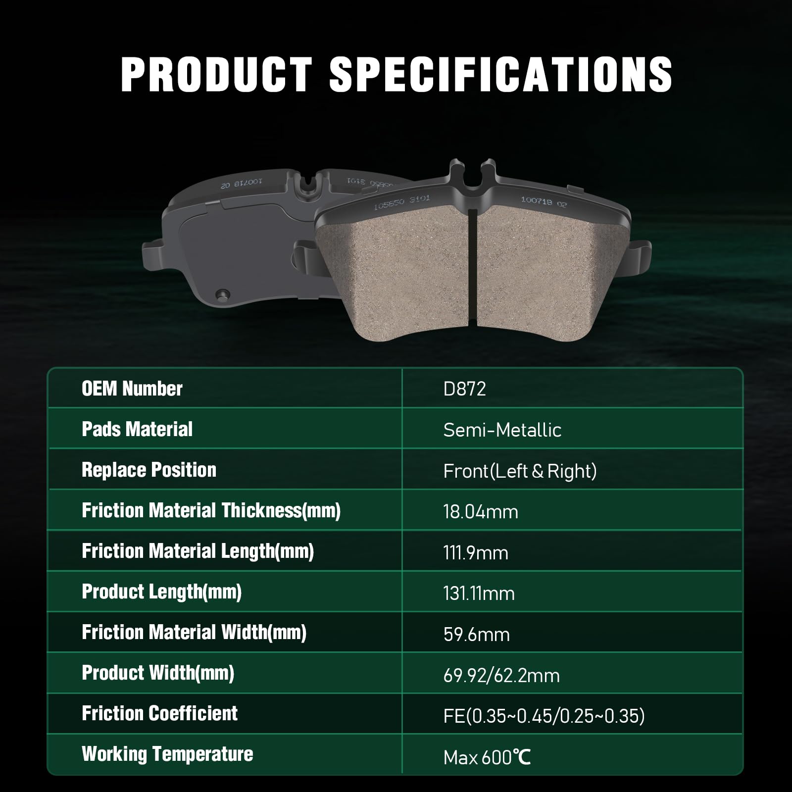 Automuto D872 Ceramic Brake Pads Kits, Front 4Pcs Brake Pads Set Fit For Mercedes-Benz C230,C240,C280,C3,C350,Clk3,Clk350,Slk280