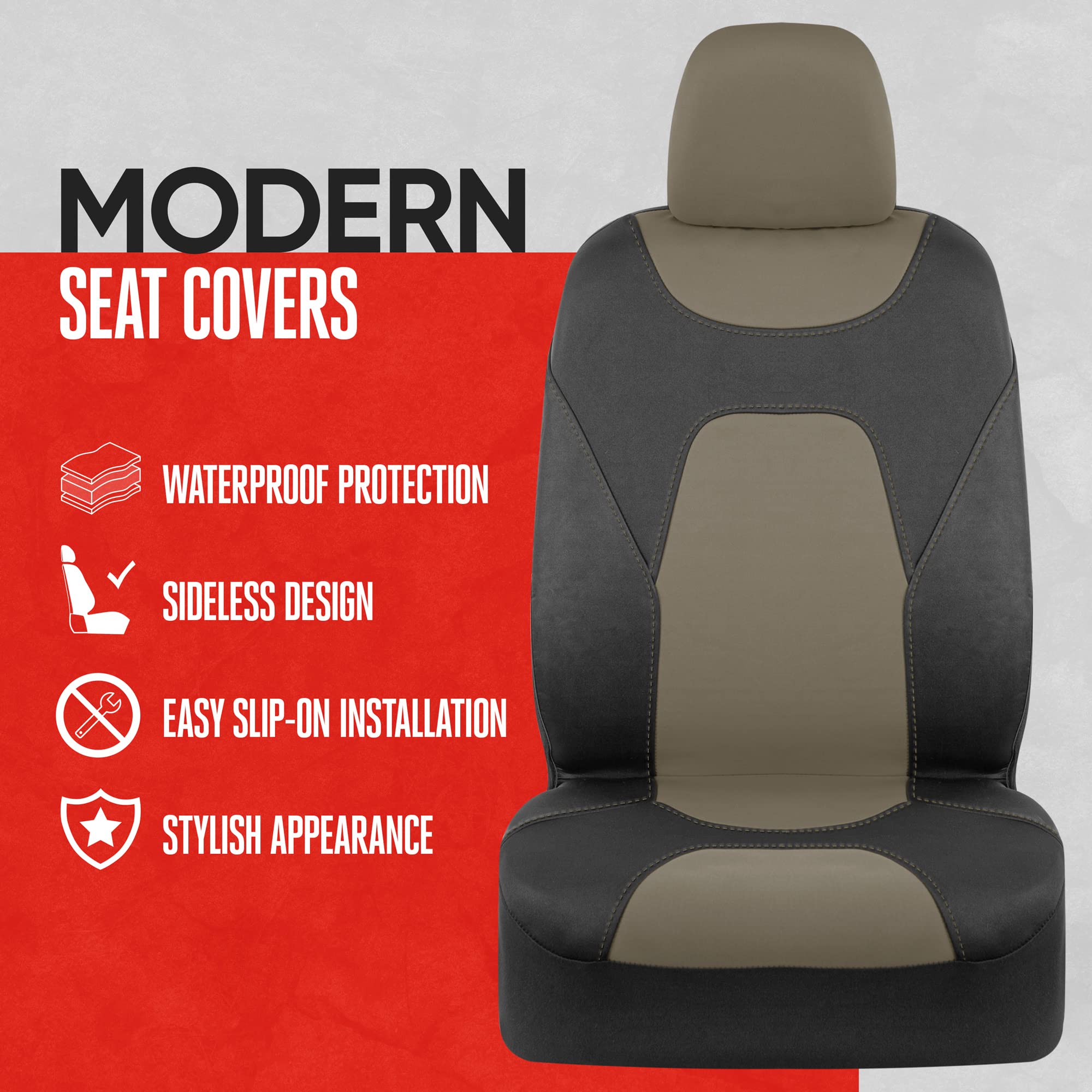 Motor Trend AquaShield Waterproof Front Seat Covers, Beige Seat Covers for Cars – Padded Neoprene Front Car Seat Cover, SUV Seat Covers Protector - Car Interior Cover for Auto Truck & Van