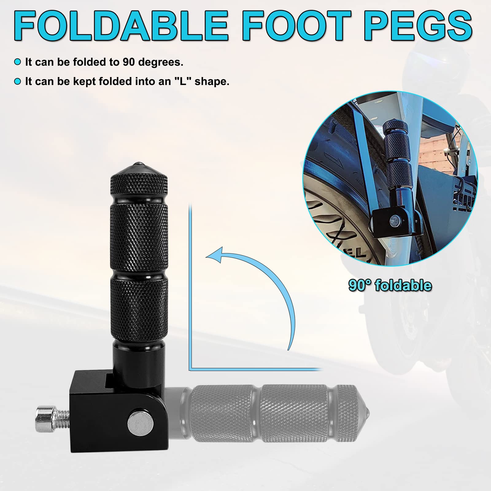 XITUADDA 8MM Motorcycle Foot Pegs 2PCS Folding 90 Degree Fixed Footpegs Passenger Pedals for Bicycles Electric Bikes ATV Compati