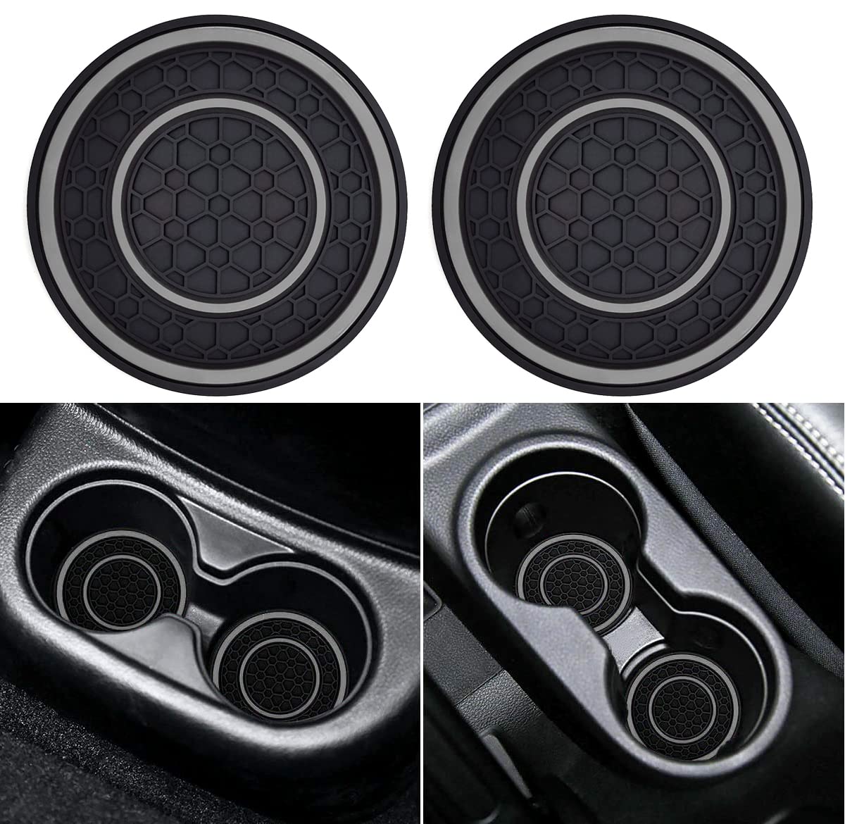 Auprite Car Cup Holder Coasters, 2 Pack Universal Auto Anti Slip Cup Holder Insert Coaster, Car Interior Accessories (Gray)
