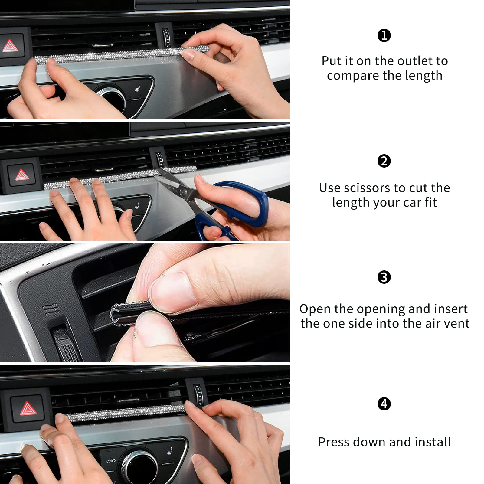 Insauto 10Pcs Bling Car Accessories, Rhinestone Bling Air Conditioner Decoration Strip (Black)