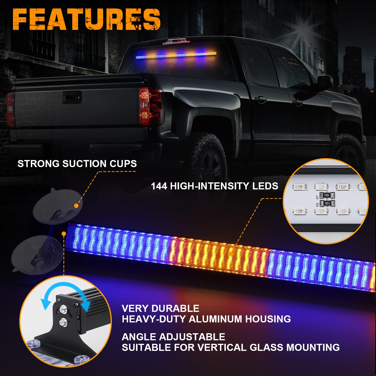 Xridonsen 35 Inch Traffic Advisor Light Bar 144 Led Blue Amber Strobe Lights Emergency Warning Flashing Safety Interior Windshie