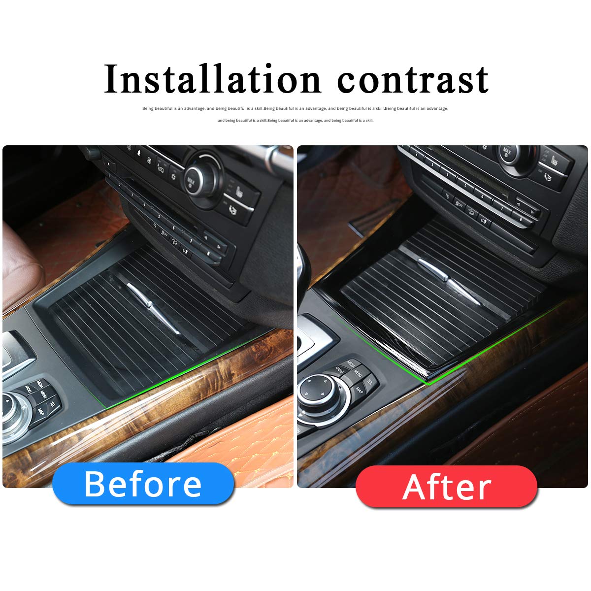 CHEYA ABS Plastic Car Center Console Cup Holder Frame Sticker Trim for BMW X5 E70 X6 E71 2008-2013 Auto Accessories (Black)