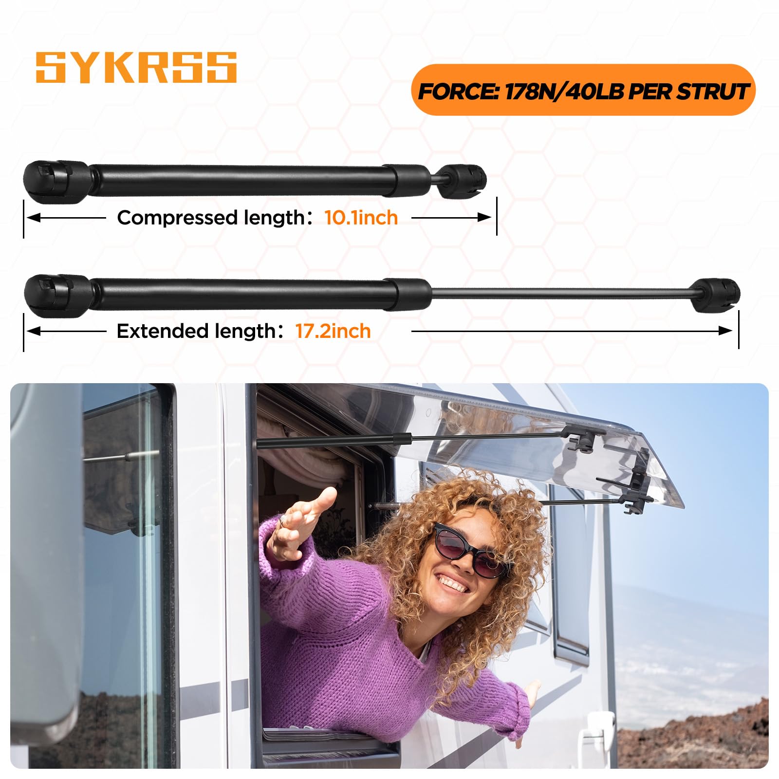 SYKRSS C16-06874 C1606874 17 '' Gas Strut 17 inch 40Lbs/178N Struts Shock Lift Support Gas Spring for Camper Shell Window,Trunk