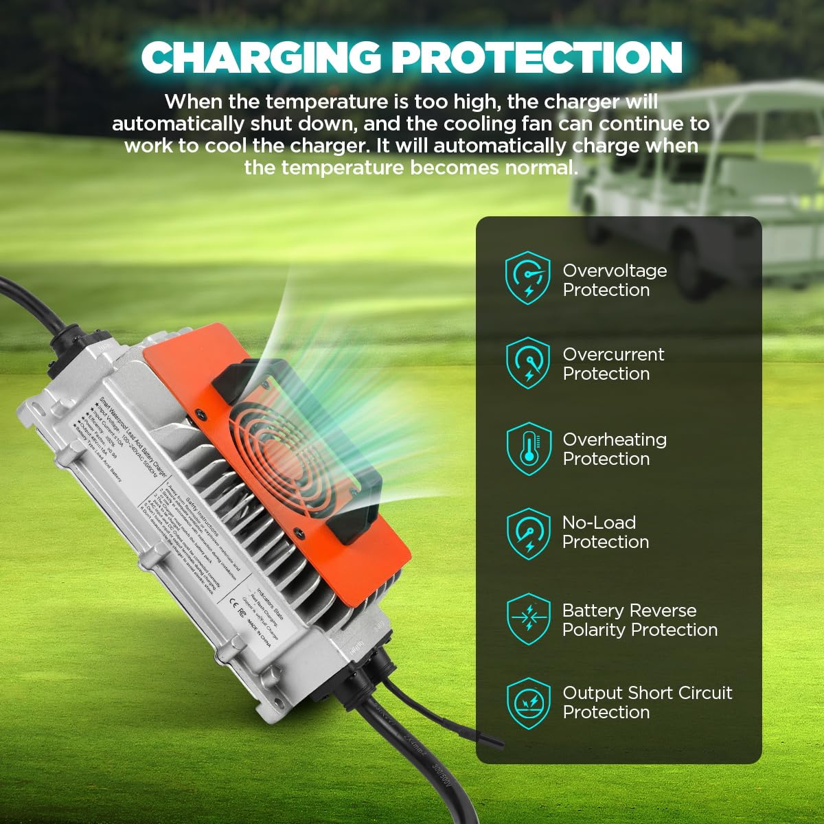 Cmtool Golf Cart Charger 48 Volt Club Car 18 Amp 48 Volt Golf Cart Battery Charger 1250W Smart Club Car Charger 48V Golf Cart Charger Ip67 Waterproof Trickle Charger 18A 48V Lead Acid Battery Charger