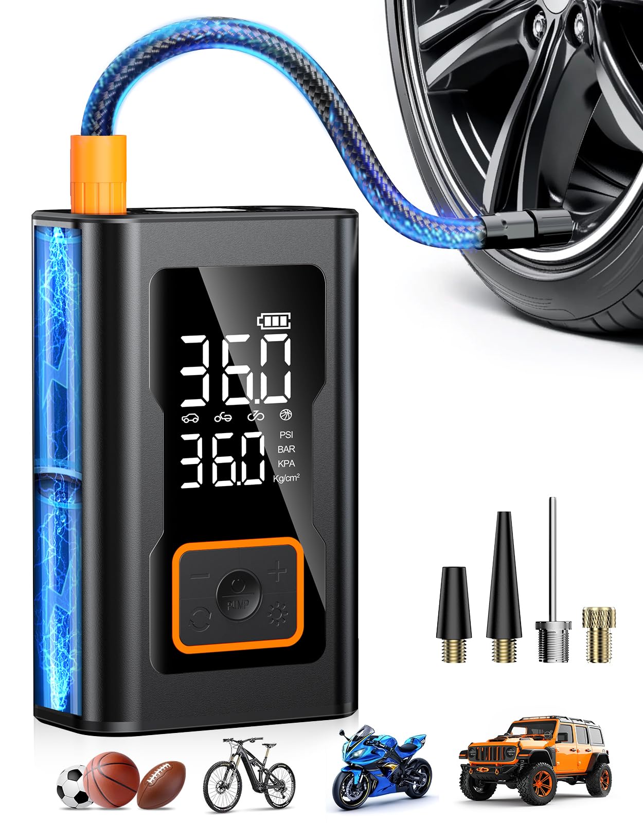 Tire Inflator Portable Air Compressor,150 Psi Bike Tire Pump - Compact Air Pump For Car Tires,Bicycle,Motorcycle,Ball,Rechargeab