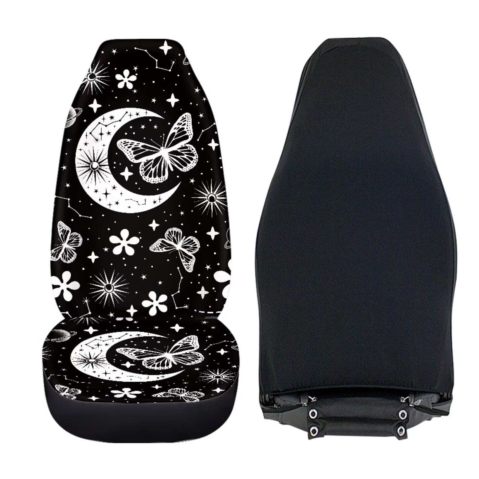 Bigcarjob Moon Butterfly Car Seat Cover Set For Front Seat Only,2 Pack Black Butterfly Auto Front Seat Protector Saddle Blanket