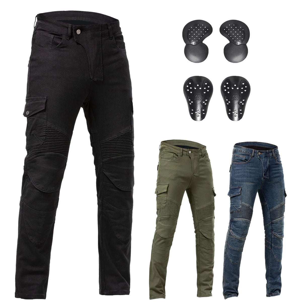 Motorcycle Pants CE Armored Motorbike Jeans Motocross Dirt Bike Riding Gear,Black,M=34W/30L