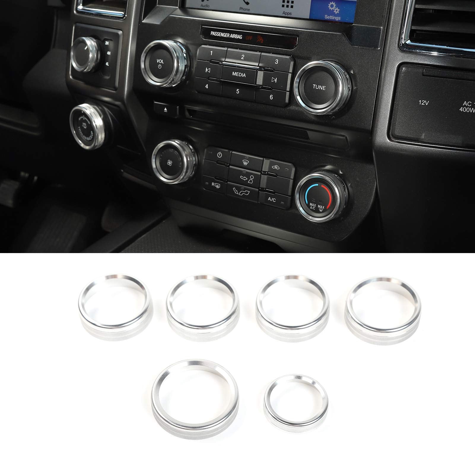 For F150 Air Conditioner Switch & Trailer & 4Wd & Vol Knob Button Trim For Ford F150 Xlt 2016 2017 2018 2019, Silver Aluminum, 6